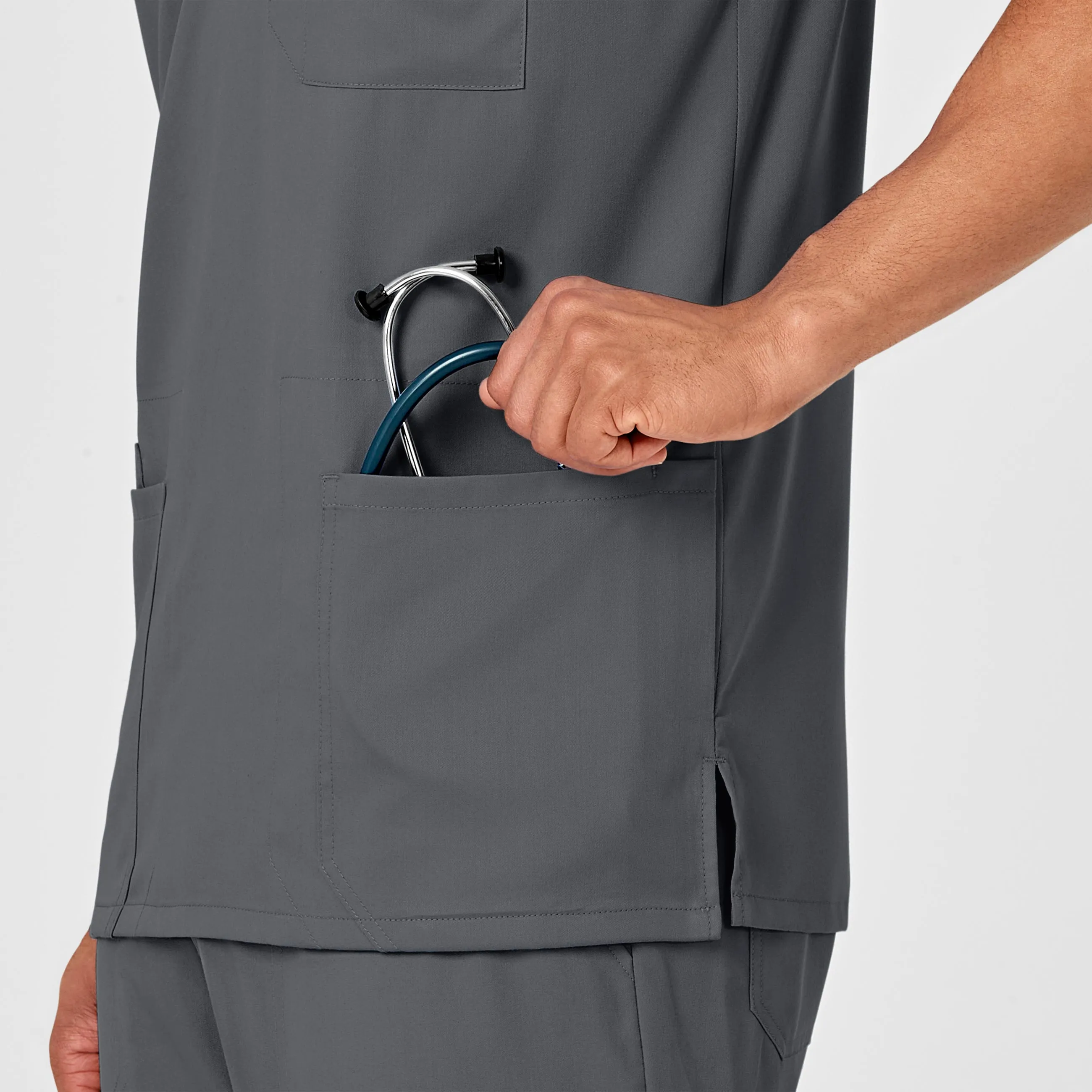 PRO Men's Multi-Pocket V-Neck Scrub Top - Pewter