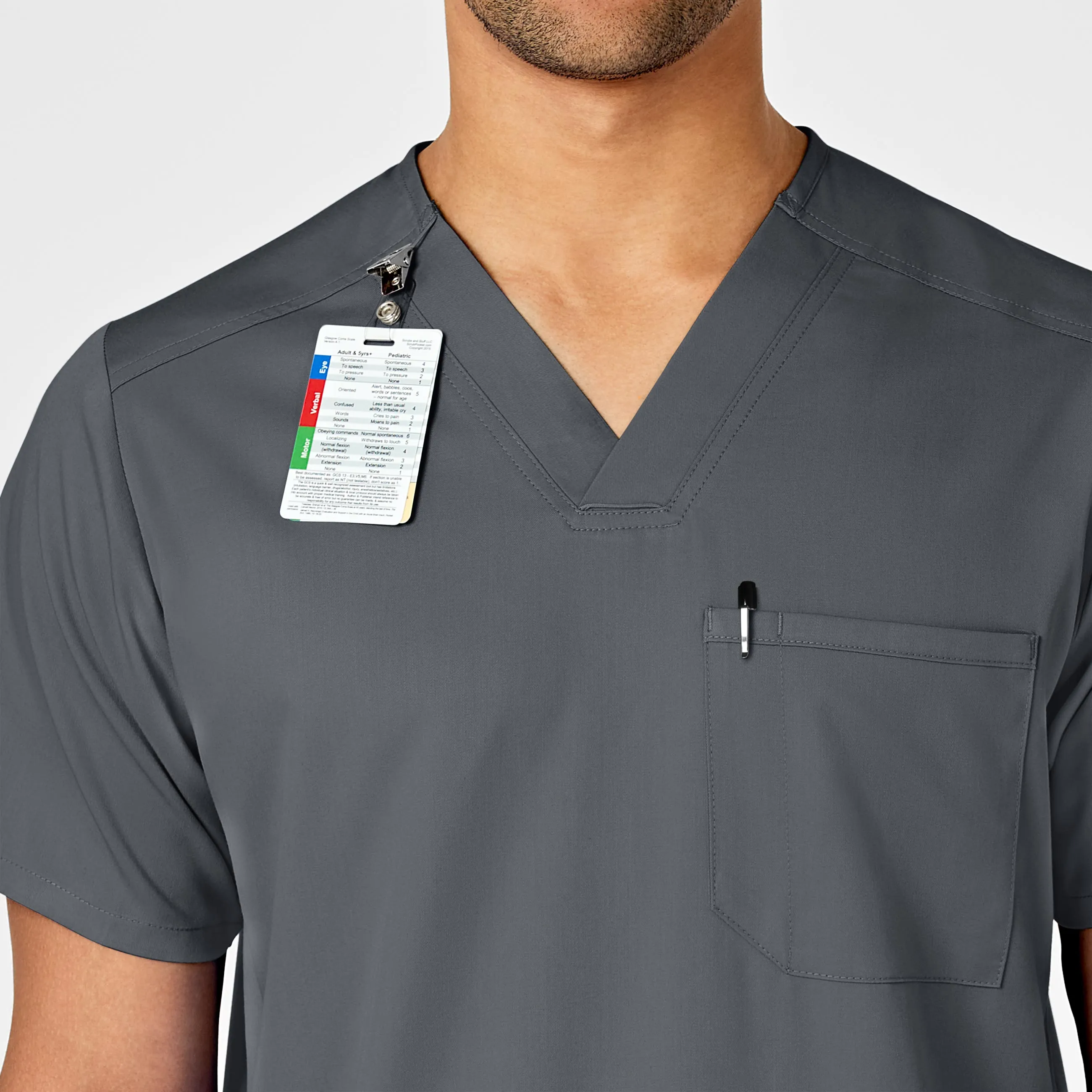 PRO Men's Multi-Pocket V-Neck Scrub Top - Pewter