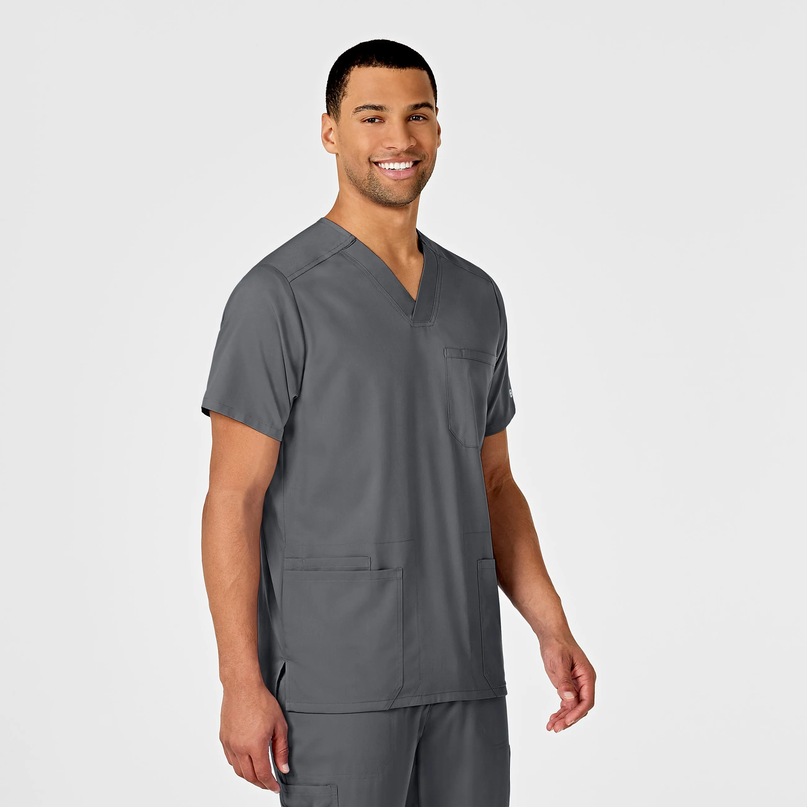 PRO Men's Multi-Pocket V-Neck Scrub Top - Pewter