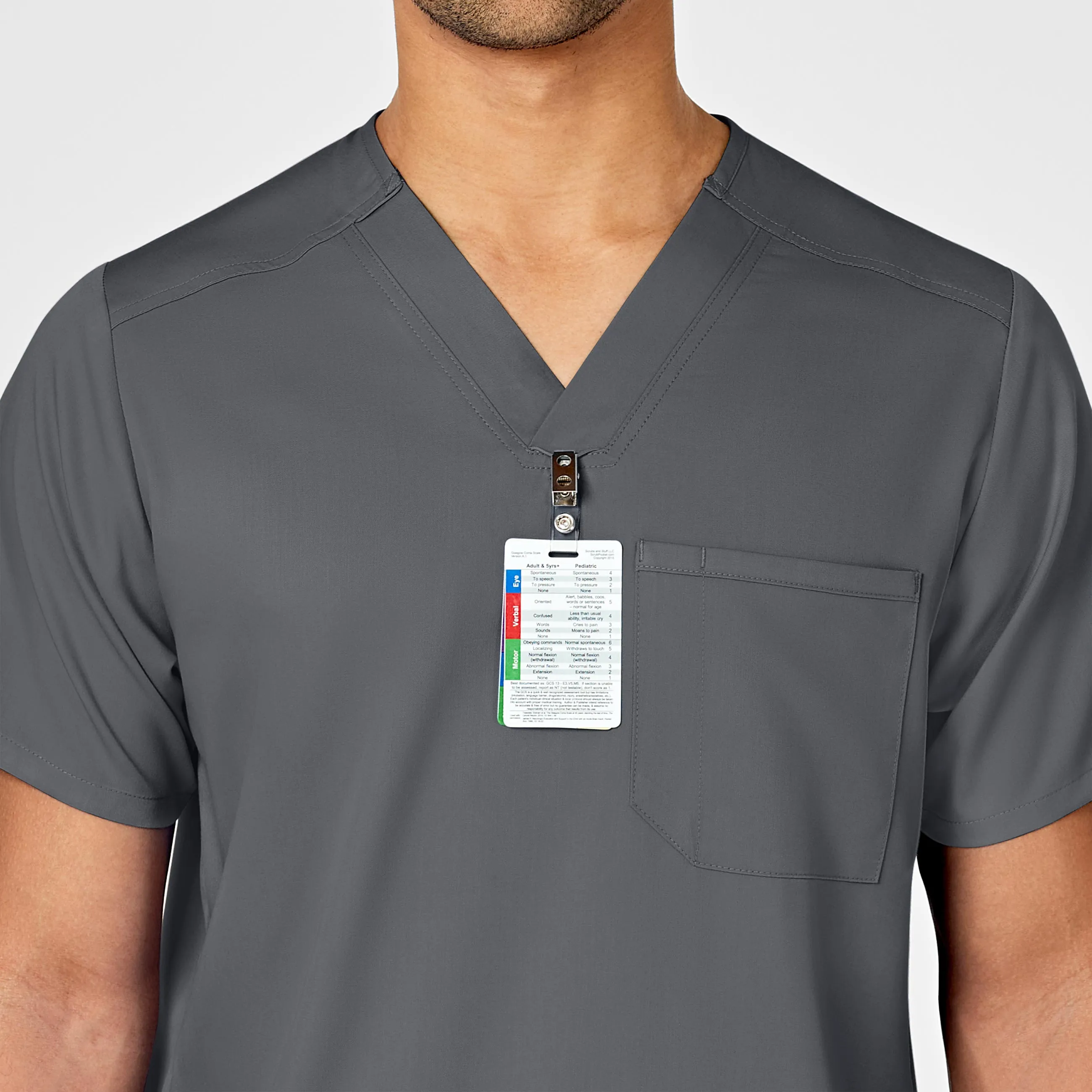 PRO Men's Multi-Pocket V-Neck Scrub Top - Pewter