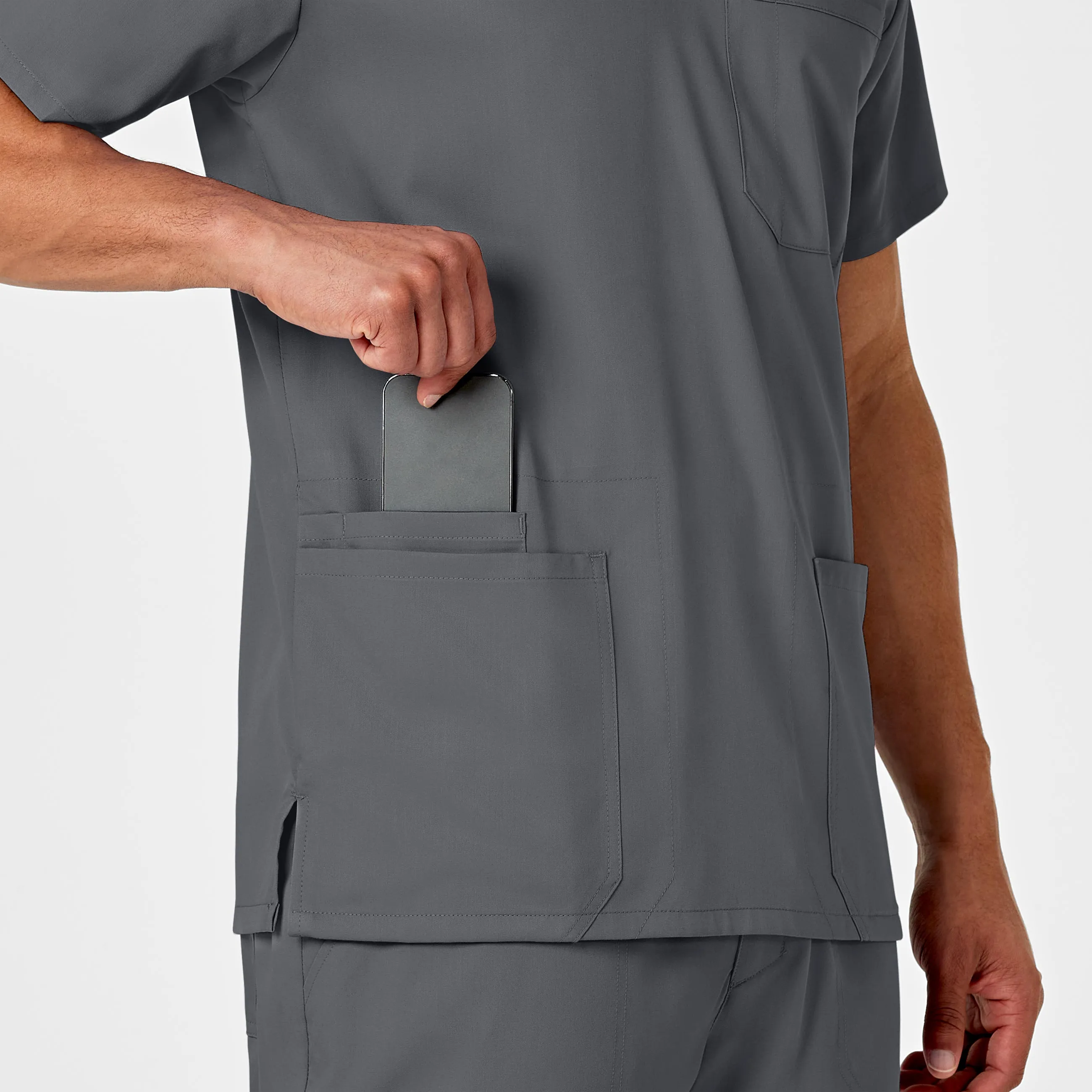 PRO Men's Multi-Pocket V-Neck Scrub Top - Pewter