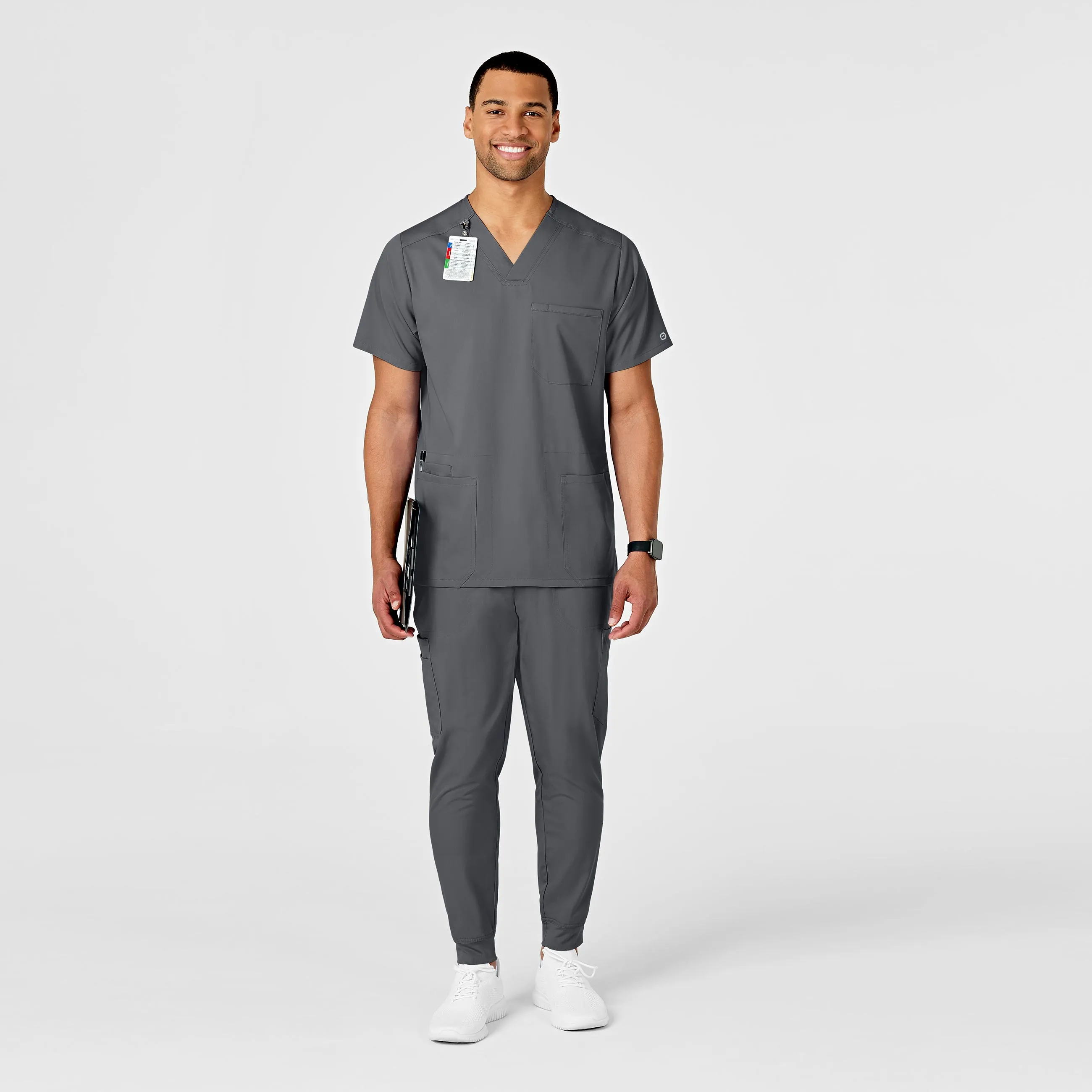PRO Men's Multi-Pocket V-Neck Scrub Top - Pewter