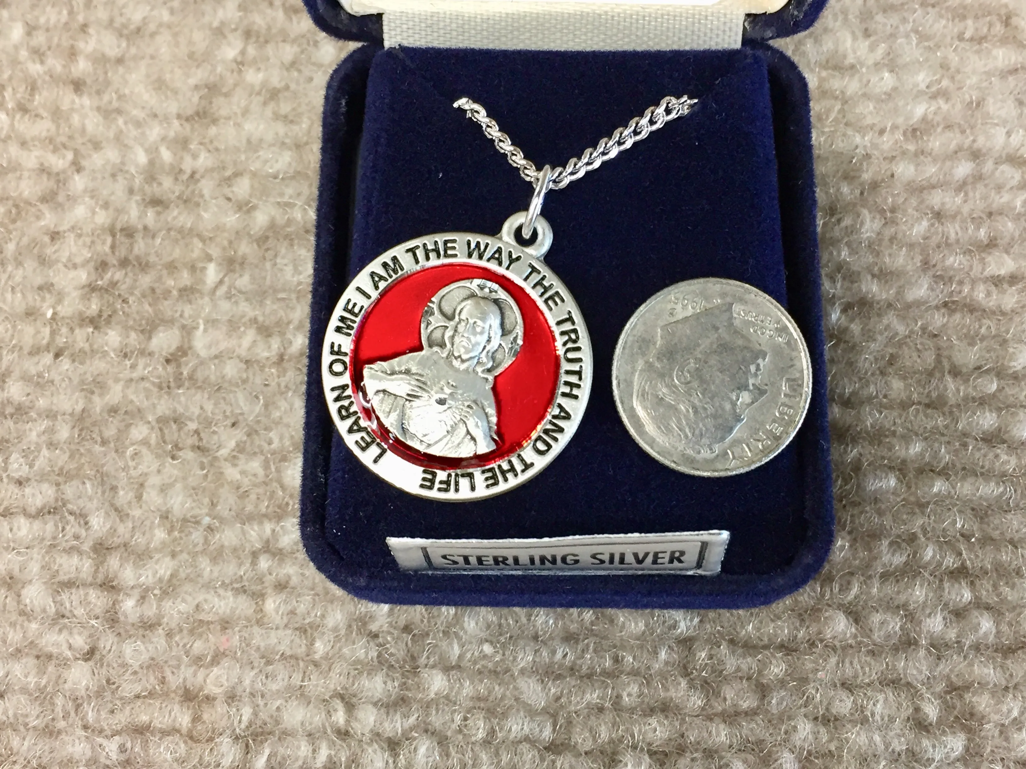 Red Scapular Silver Medal With 24 Inch Silver Chain Religious