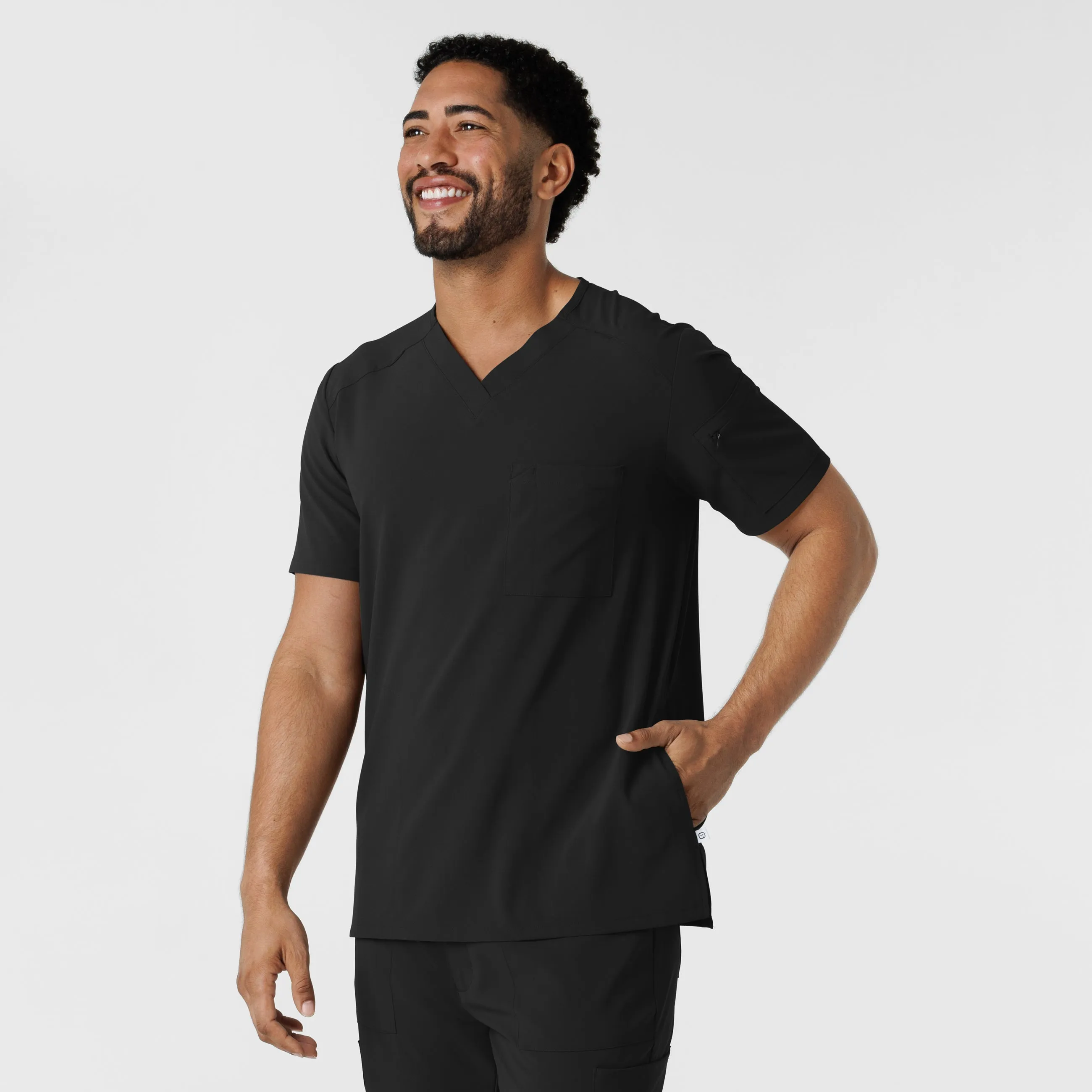 RENEW Men's V-Neck 5 Pocket Scrub Top - Black