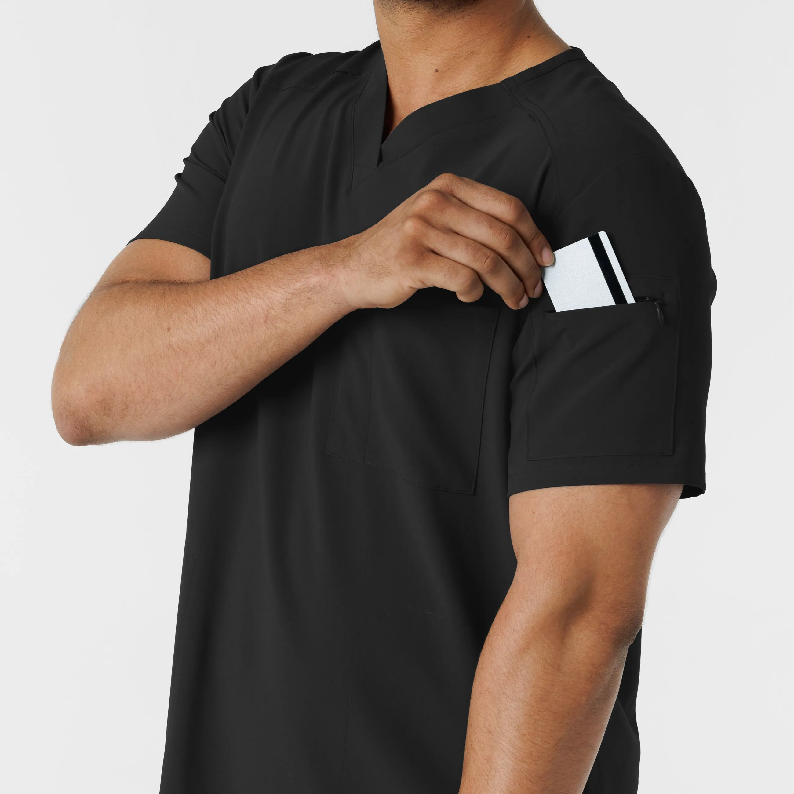 RENEW Men's V-Neck 5 Pocket Scrub Top - Black