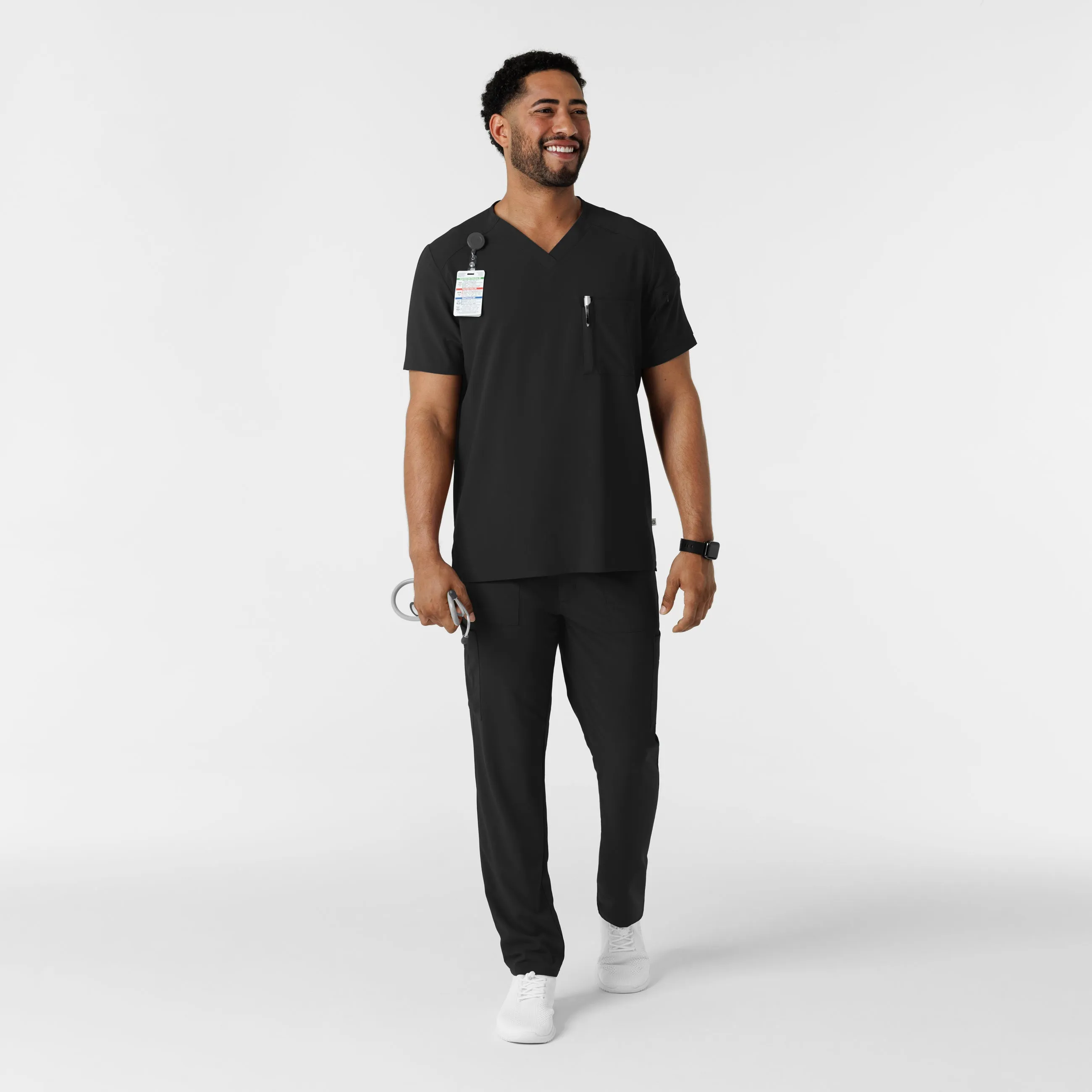 RENEW Men's V-Neck 5 Pocket Scrub Top - Black