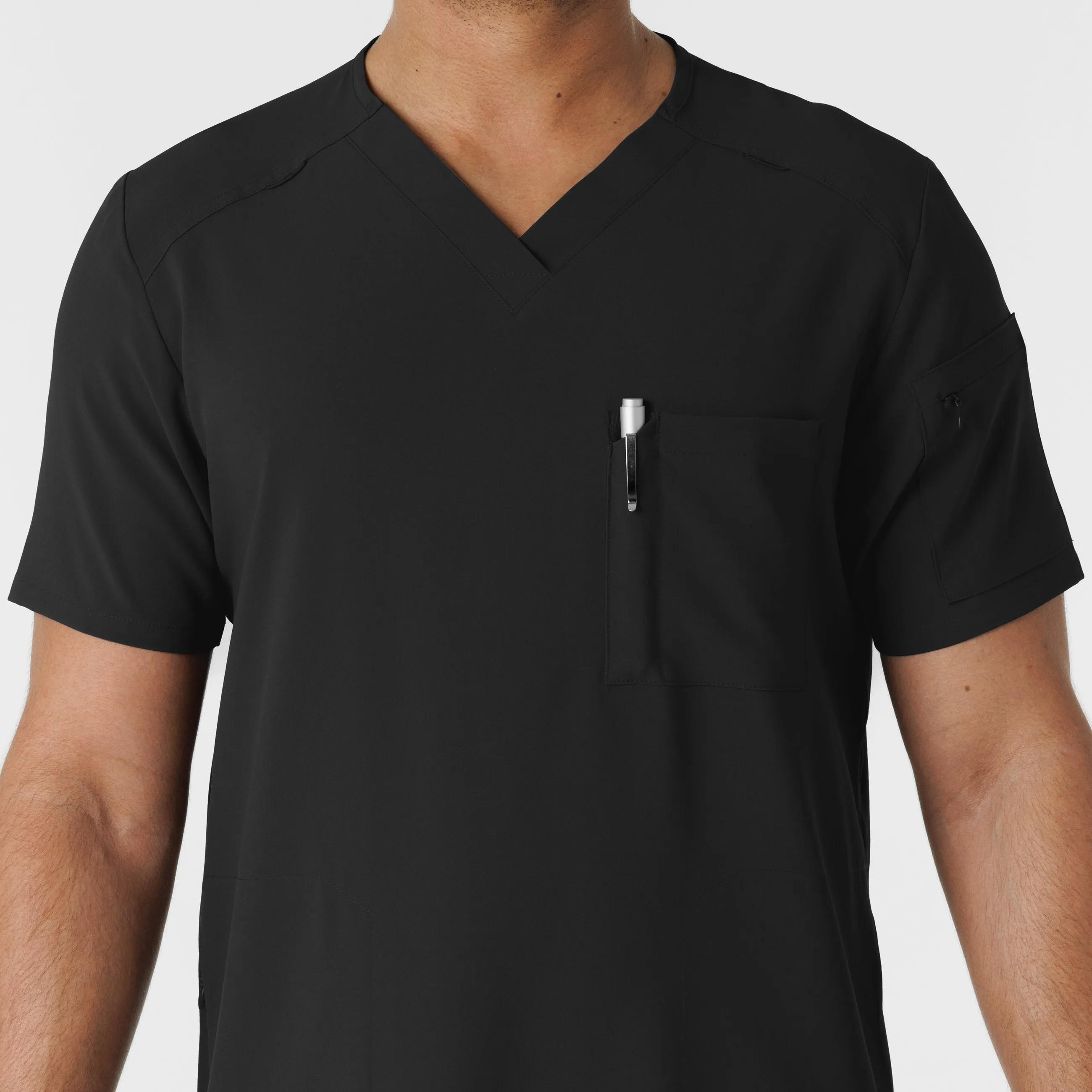 RENEW Men's V-Neck 5 Pocket Scrub Top - Black