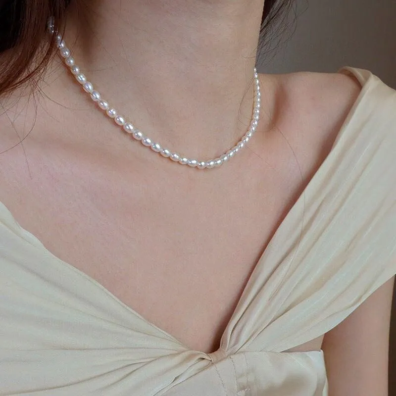 Rice Pearl Choker Necklace