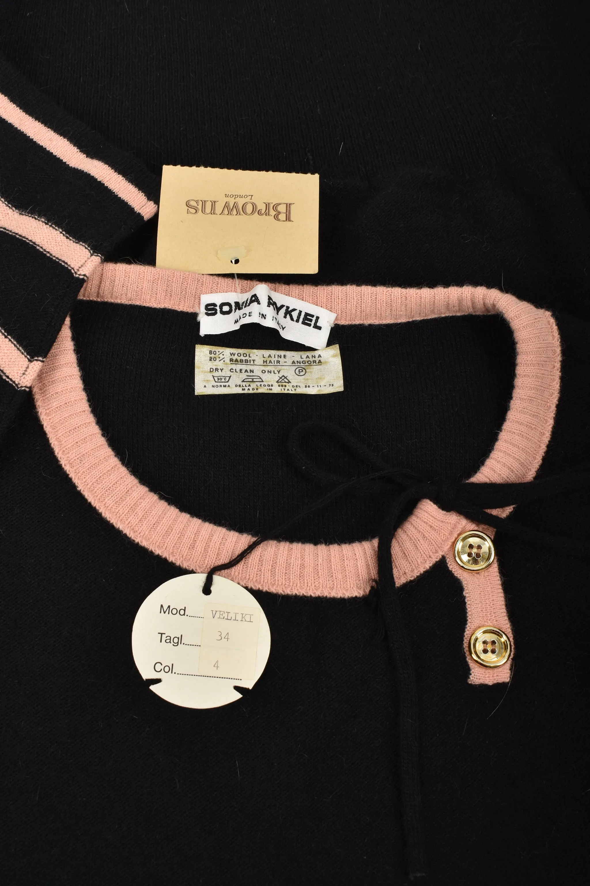 SONIA RYKIEL 70s NOS striped sleeve sweater S-M