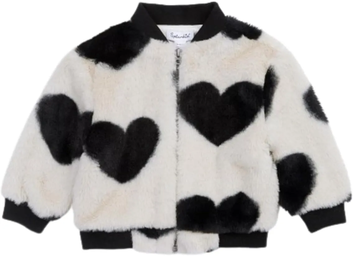 Splendid Baby Girls' Faux Fur Hearts Bomber Jacket