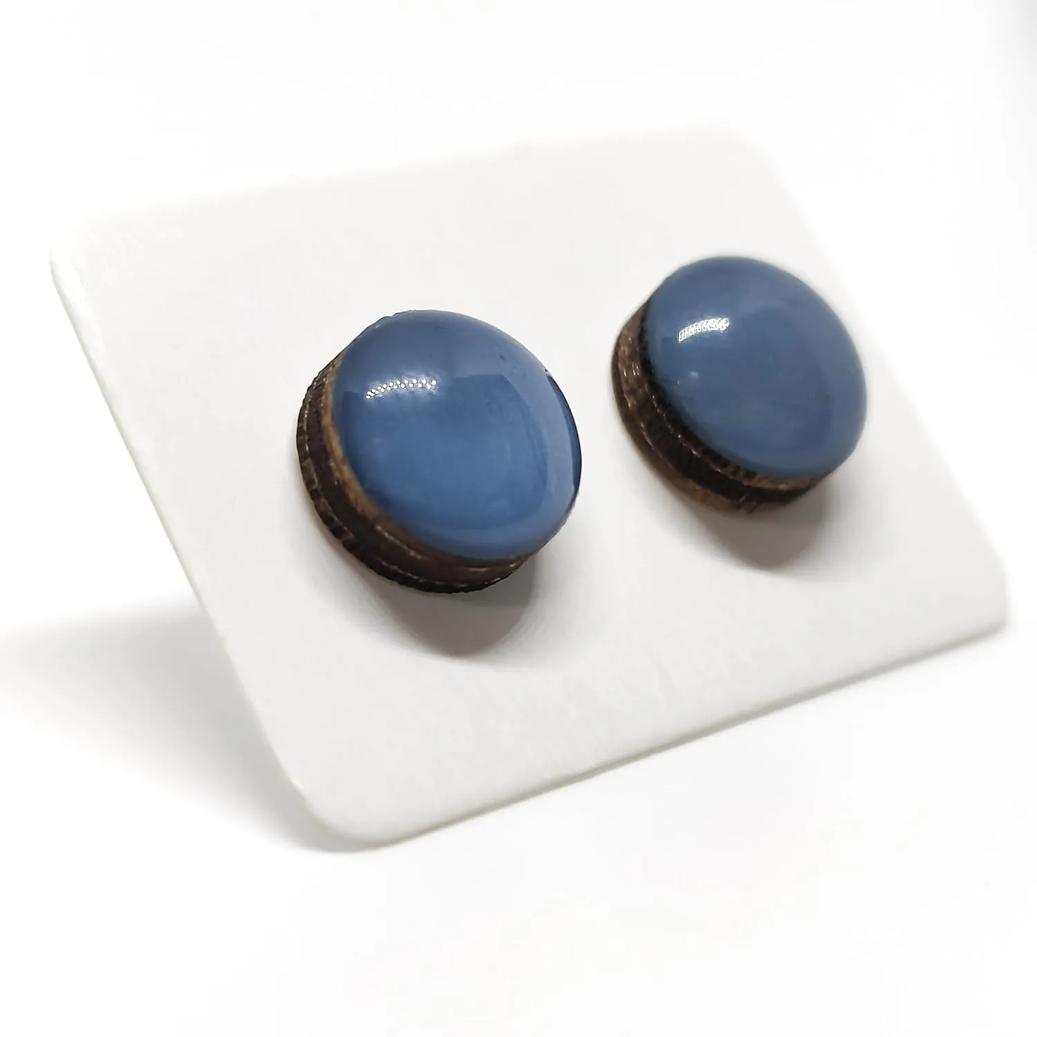 Stud Earrings, Neutral Earth Tones, 10 mm, Handmade, for Women Men Girls Stainless Steel Posts for Sensitive Ears Color Dot Studs (Blue Jean Blue)