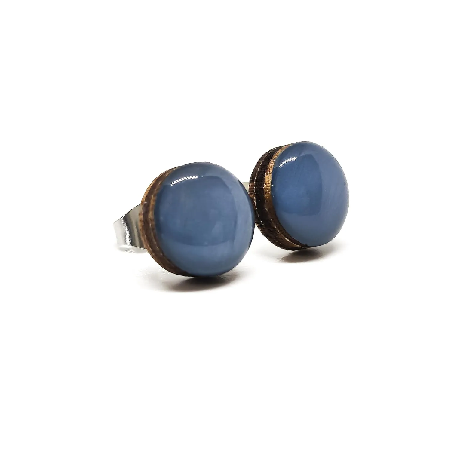 Stud Earrings, Neutral Earth Tones, 10 mm, Handmade, for Women Men Girls Stainless Steel Posts for Sensitive Ears Color Dot Studs (Blue Jean Blue)