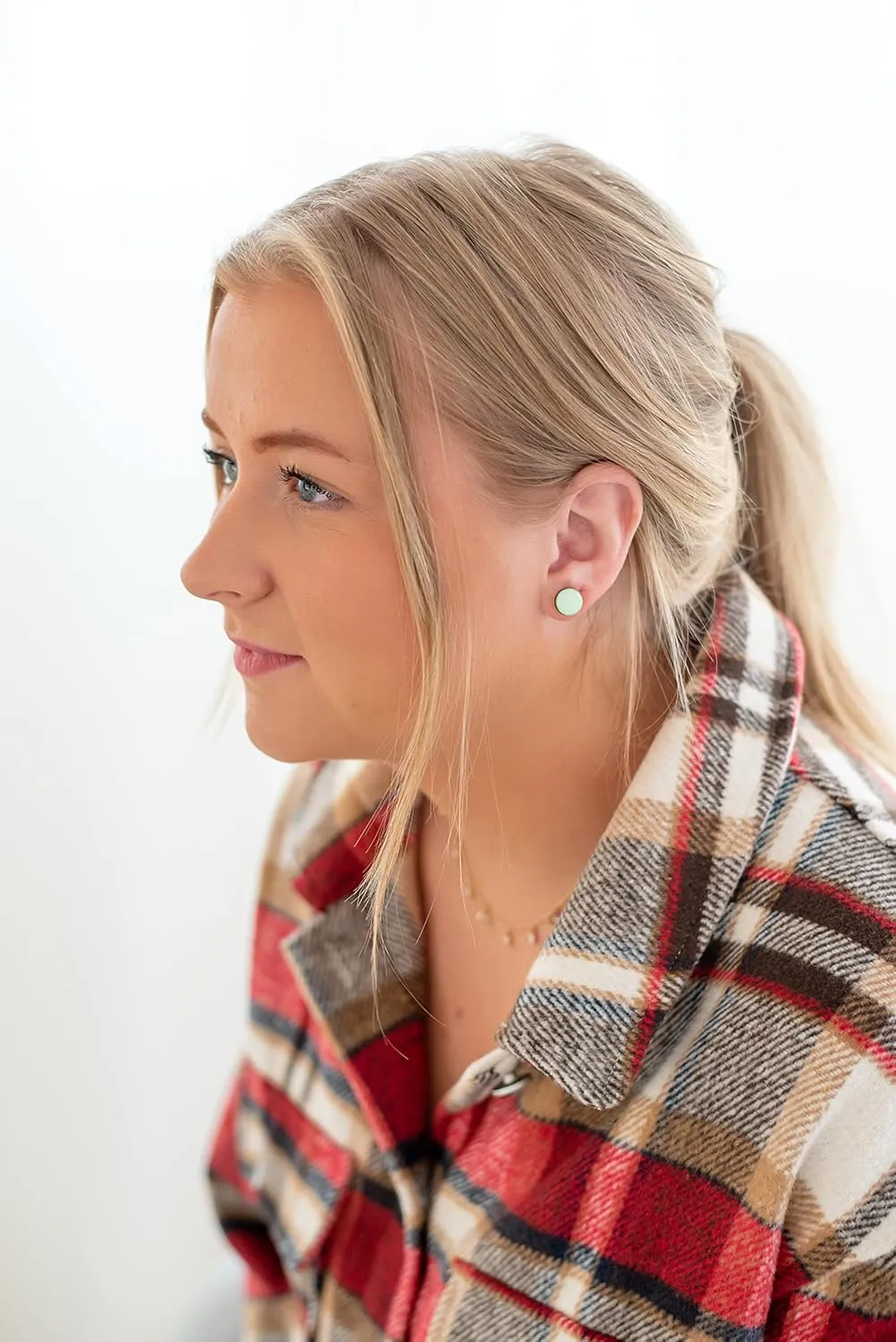 Stud Earrings, Neutral Earth Tones, 10 mm, Handmade, for Women Men Girls Stainless Steel Posts for Sensitive Ears Color Dot Studs (Blue Jean Blue)
