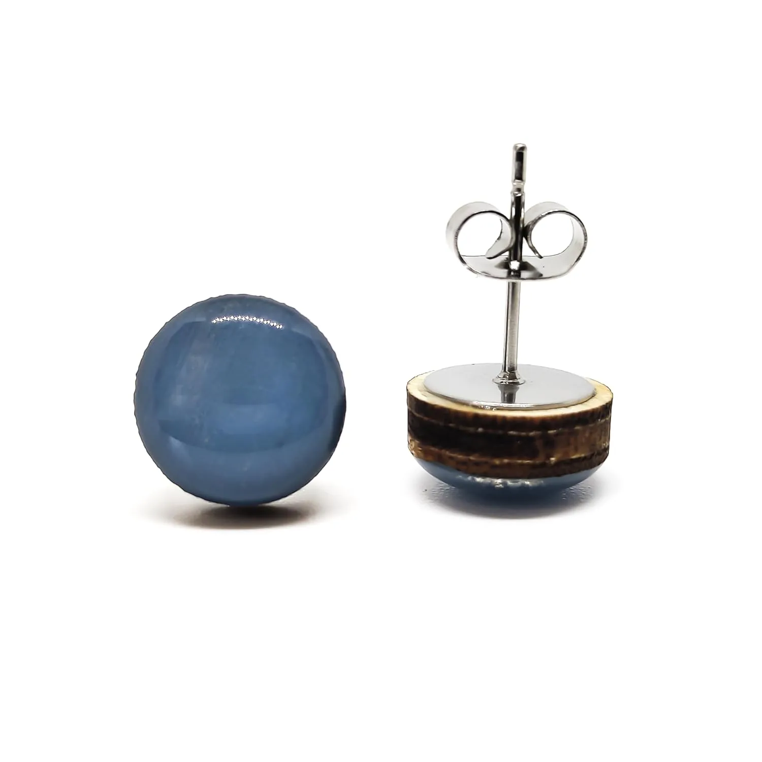Stud Earrings, Neutral Earth Tones, 10 mm, Handmade, for Women Men Girls Stainless Steel Posts for Sensitive Ears Color Dot Studs (Blue Jean Blue)
