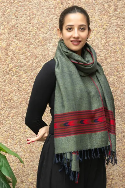 TICH Fine, Soft Himachal Wool Stole - Pale Olive