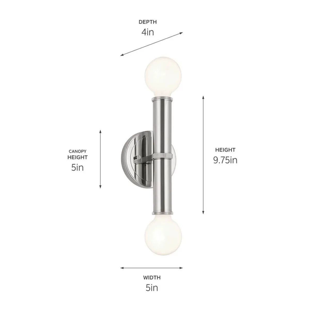 Torche 10 in. 2 Lights Wall Light Polished Nickel Finish