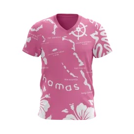 (V-NECK) ARCHIPELAGO TEE- PINK & WHITE