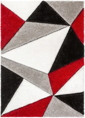 Venice Red Modern Geometric 3D Textured Shag Rug