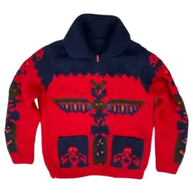 VINTAGE 1950s STYLE MENS TOTEM COWICHAN GRAPHIC KNIT ROCKABILLY CARDIGAN S 38”