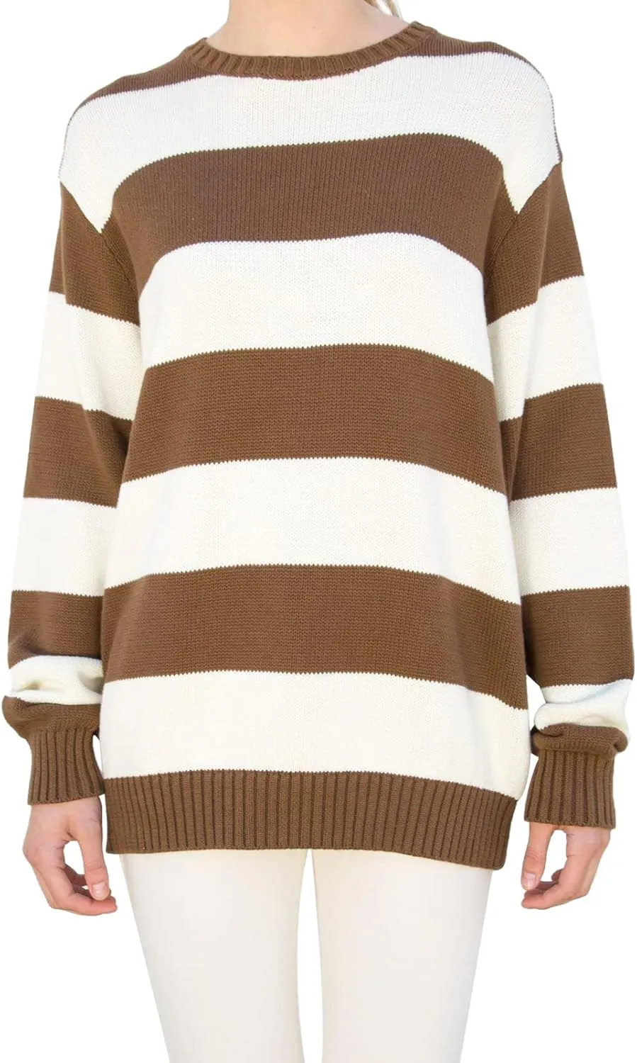 Women 90s Striped Knit Sweater Y2k Long Sleeve Oversized Pullover Sweaters Streetwear Fall Winter Knitwear
