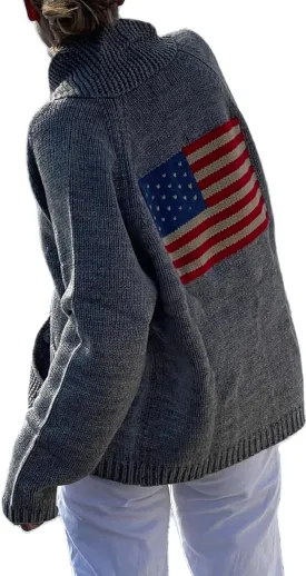 Women American Flag Cardigan Sweaters Patriotic Oversized Long Sleeve Button Down Open Front Cardigans Knitwear