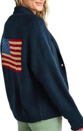 Women American Flag Cardigan Sweaters Patriotic Oversized Long Sleeve Button Down Open Front Cardigans Knitwear