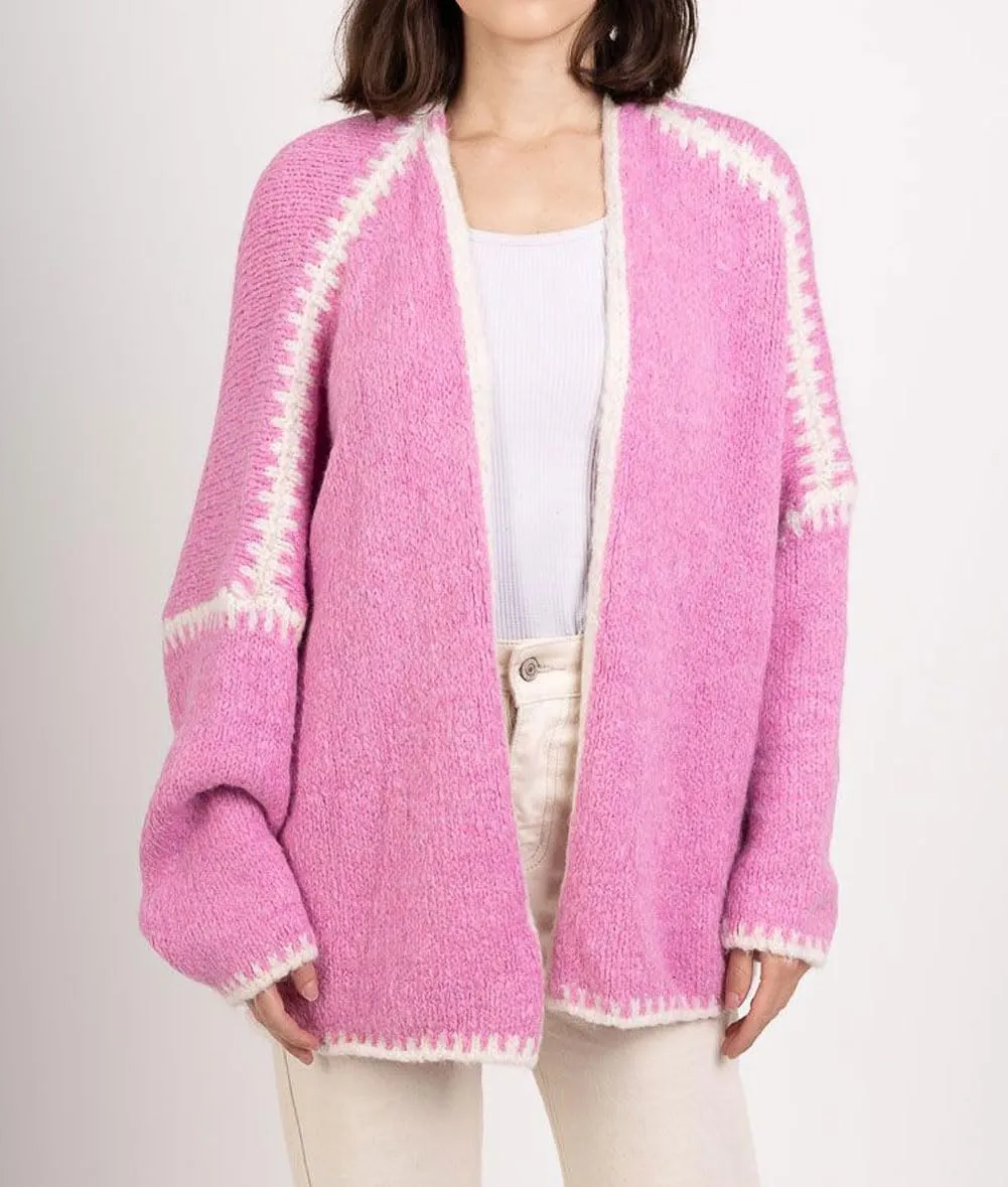 Women Fall Open Front Striped Cardigan Sweater Casual Loose Chunky Knit Coatigan Coat