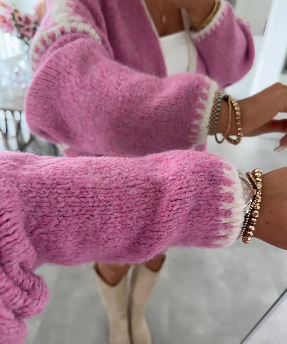 Women Fall Open Front Striped Cardigan Sweater Casual Loose Chunky Knit Coatigan Coat