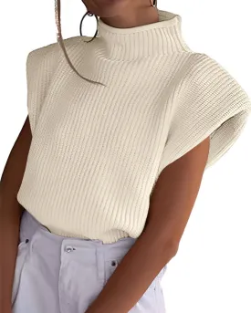 Women's Sleeveless Sweater Vest Elegant High Neck Mock Neck Cap Sleeve Knit Pullover Tank Tops