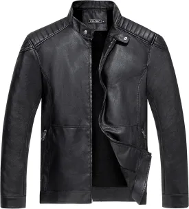 WULFUL Men's Vintage Stand Collar Leather Jacket Motorcycle PU Jacket and Coat