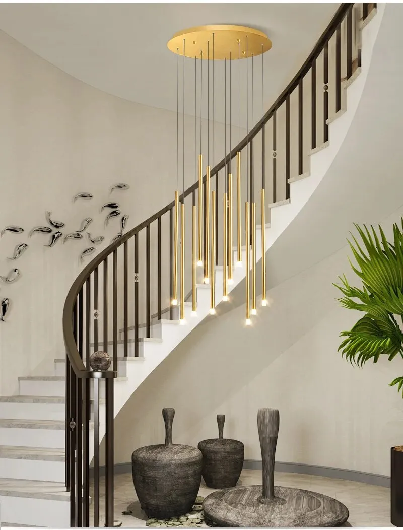 YLK Tube Design Modern LED chandelier long gold/black hanging light fixture