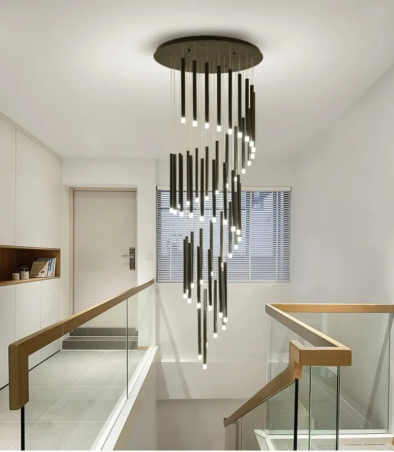 YLK Tube Design Modern LED chandelier long gold/black hanging light fixture