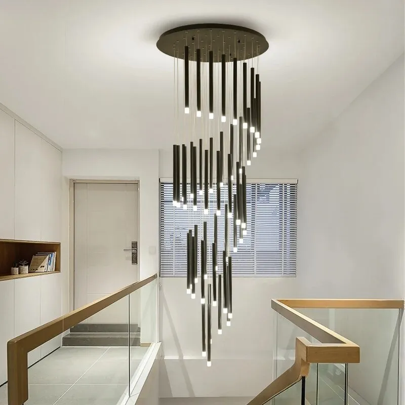 YLK Tube Design Modern LED chandelier long gold/black hanging light fixture