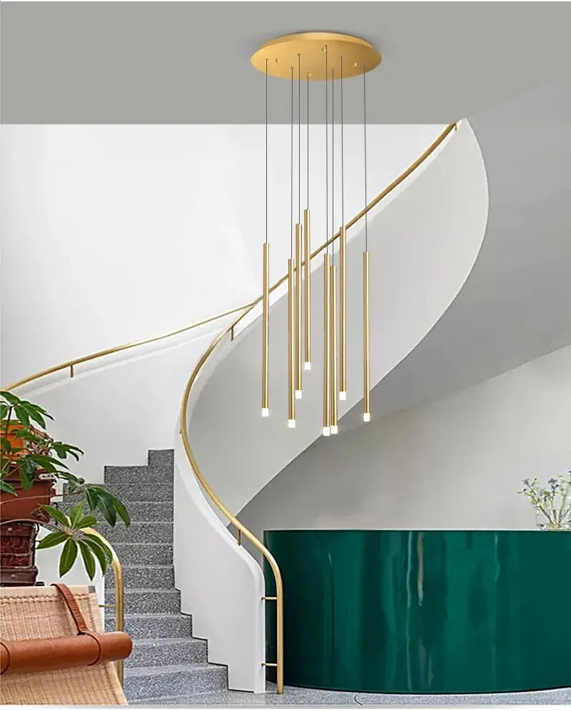 YLK Tube Design Modern LED chandelier long gold/black hanging light fixture