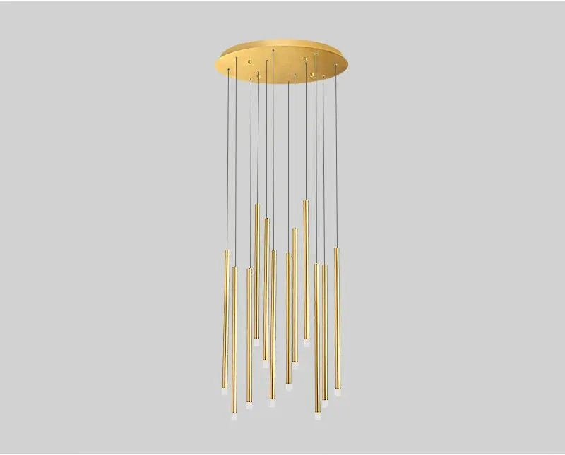 YLK Tube Design Modern LED chandelier long gold/black hanging light fixture