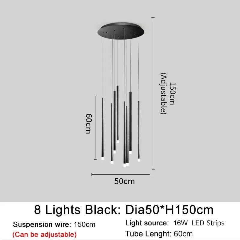 YLK Tube Design Modern LED chandelier long gold/black hanging light fixture