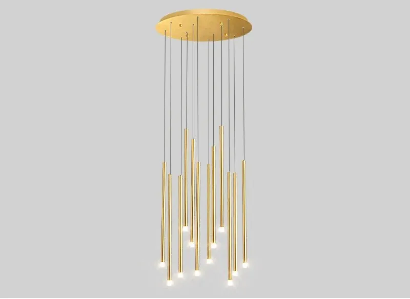 YLK Tube Design Modern LED chandelier long gold/black hanging light fixture