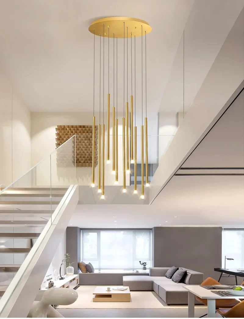 YLK Tube Design Modern LED chandelier long gold/black hanging light fixture