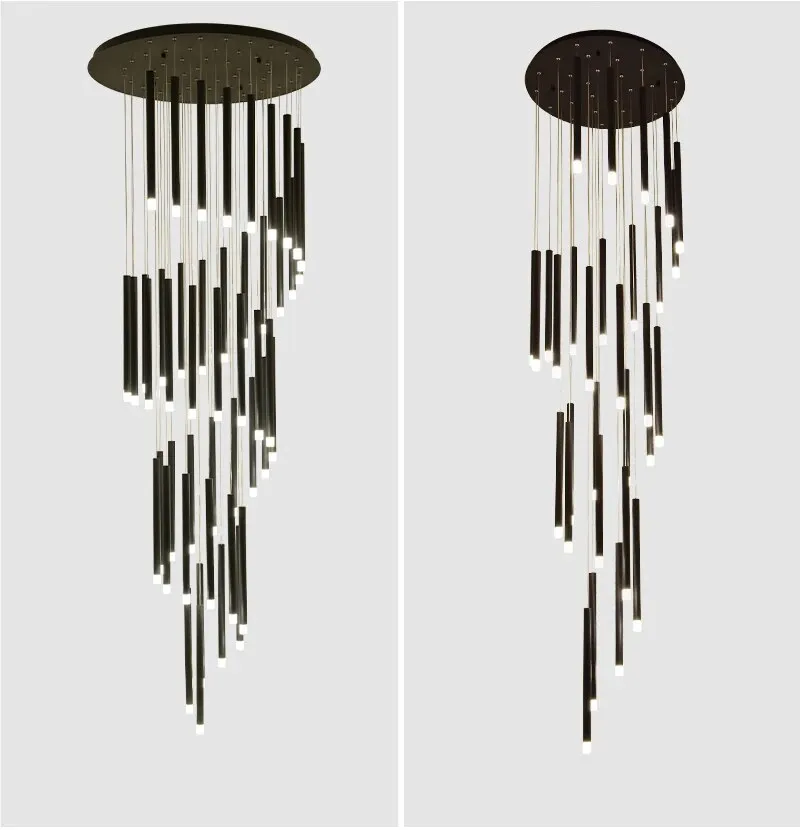 YLK Tube Design Modern LED chandelier long gold/black hanging light fixture