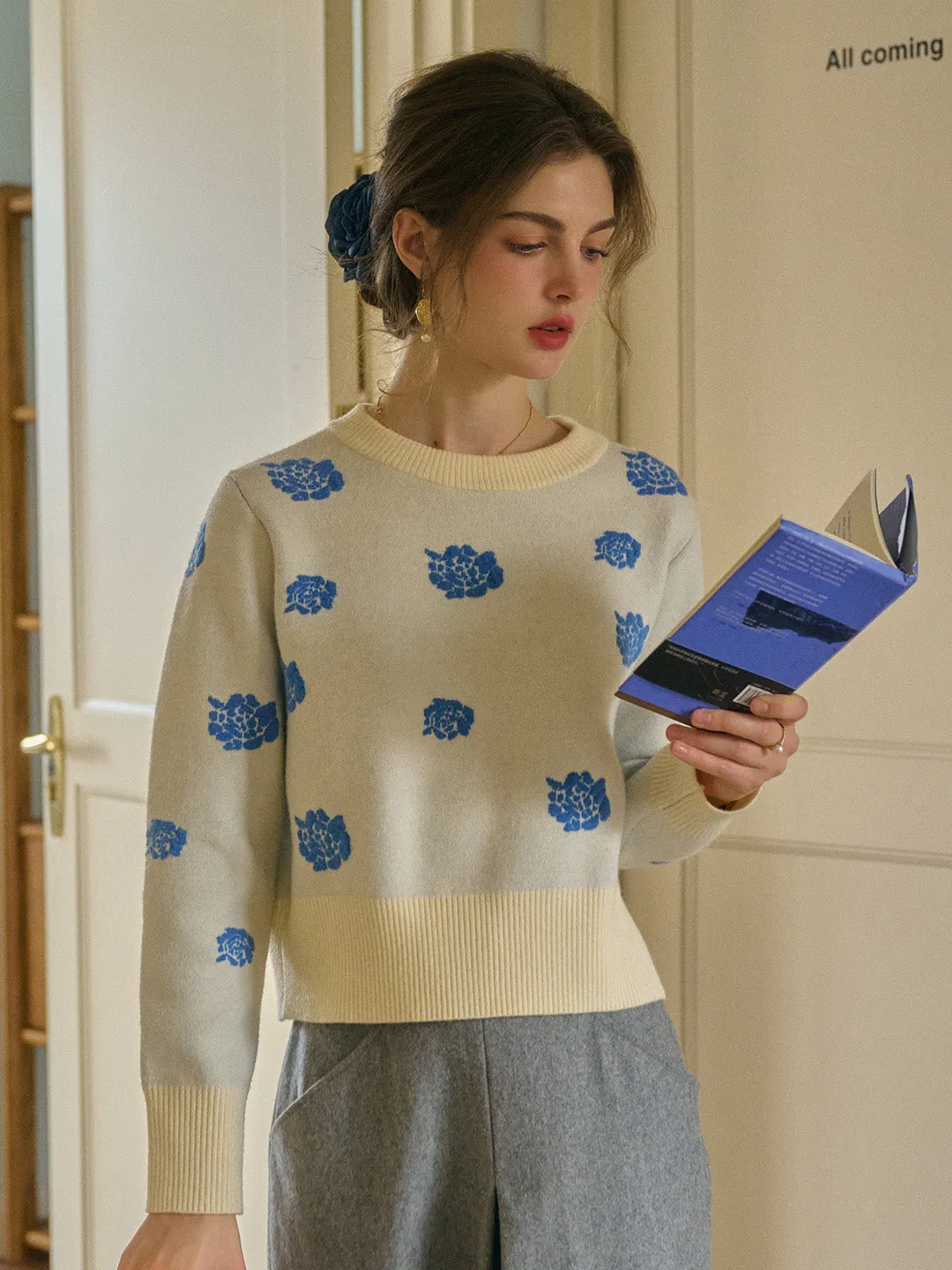 Zayla Rose Rib Crew Neck Fair Isle Sweater