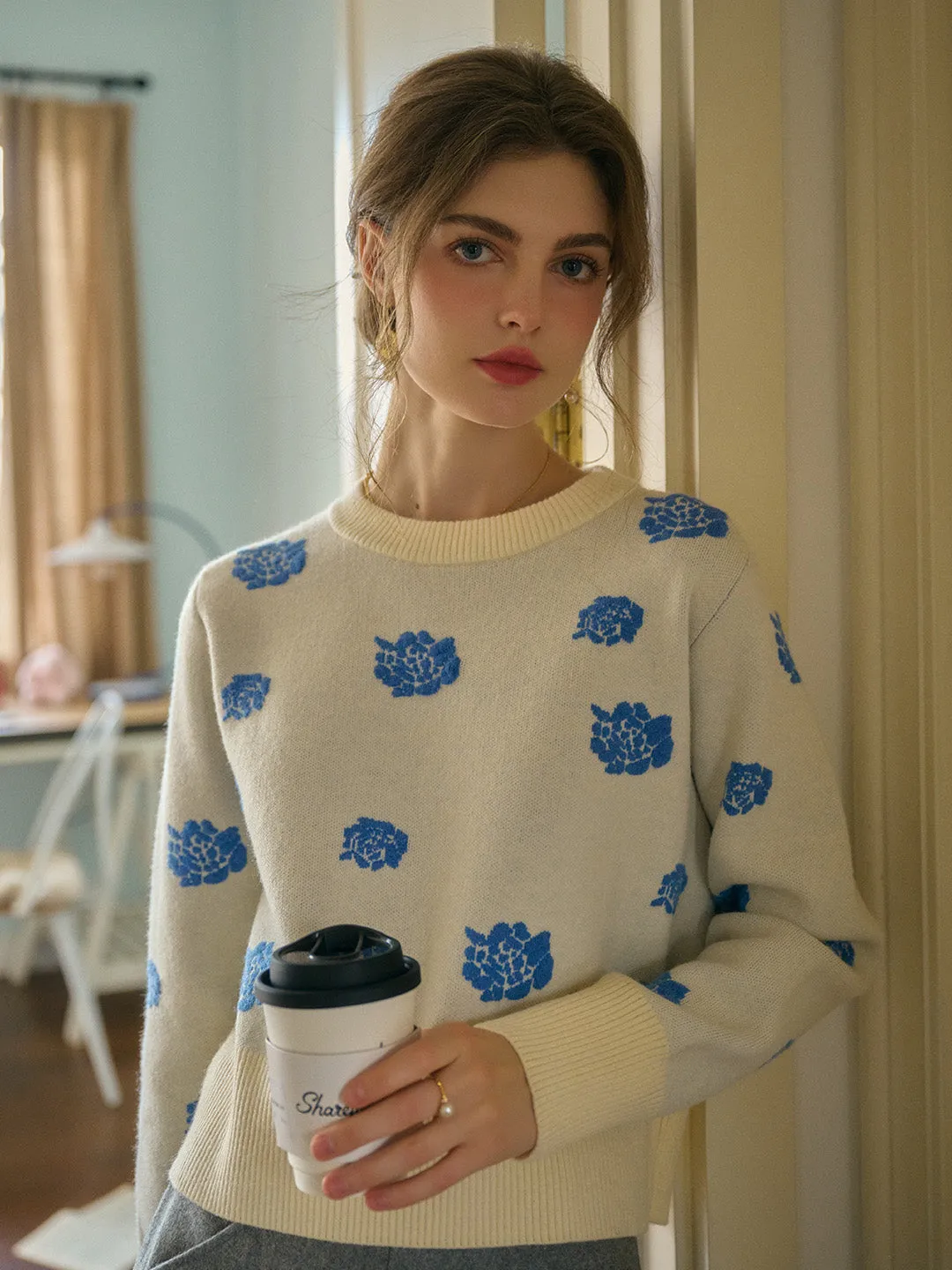 Zayla Rose Rib Crew Neck Fair Isle Sweater