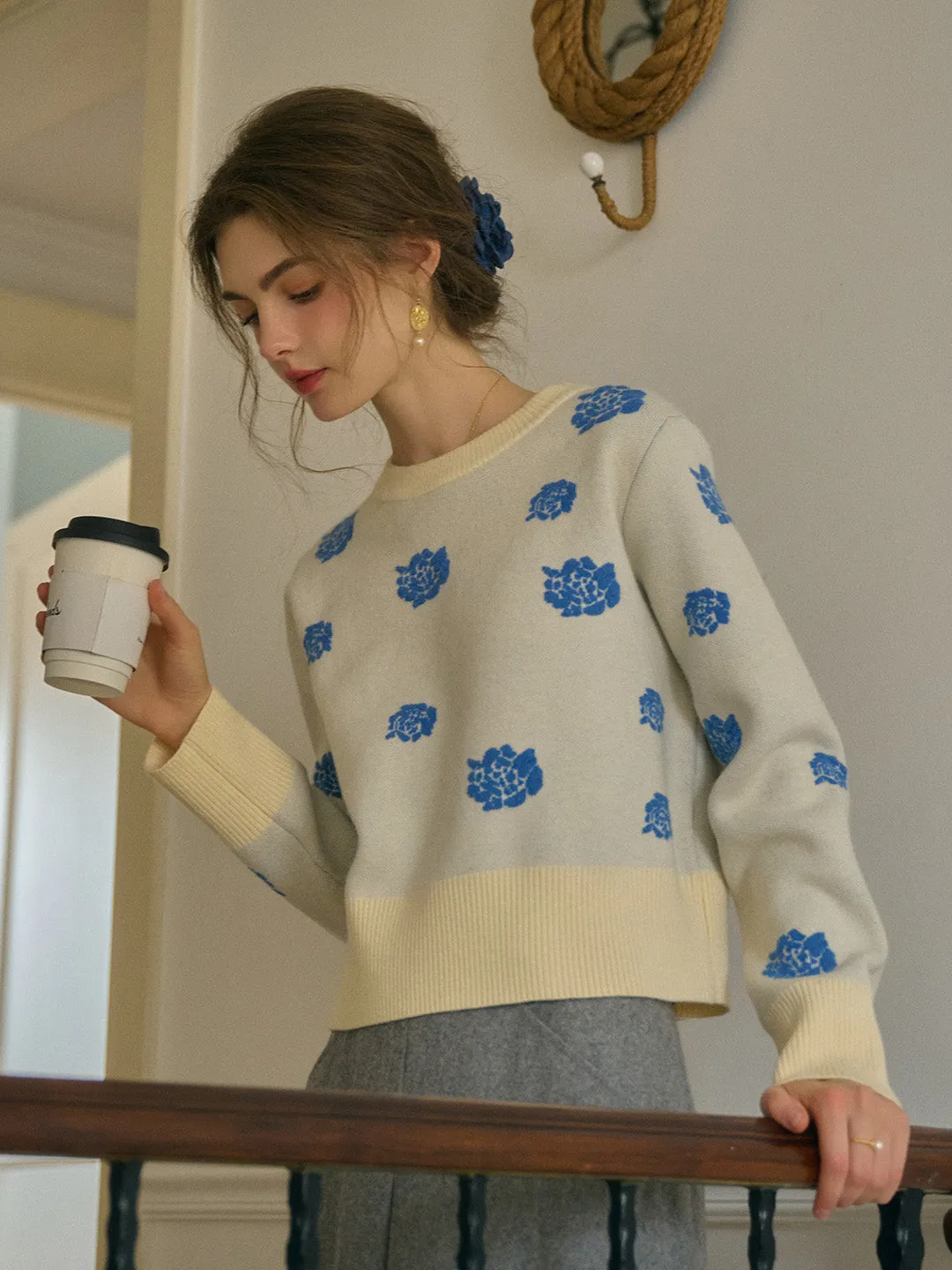 Zayla Rose Rib Crew Neck Fair Isle Sweater