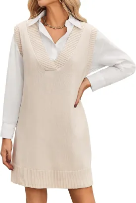 Zeagoo Women's Oversized Fall Sweater Vest Dress Winter Casual V Neck Sleeveless Loose Knit Pullover Sweater 2025