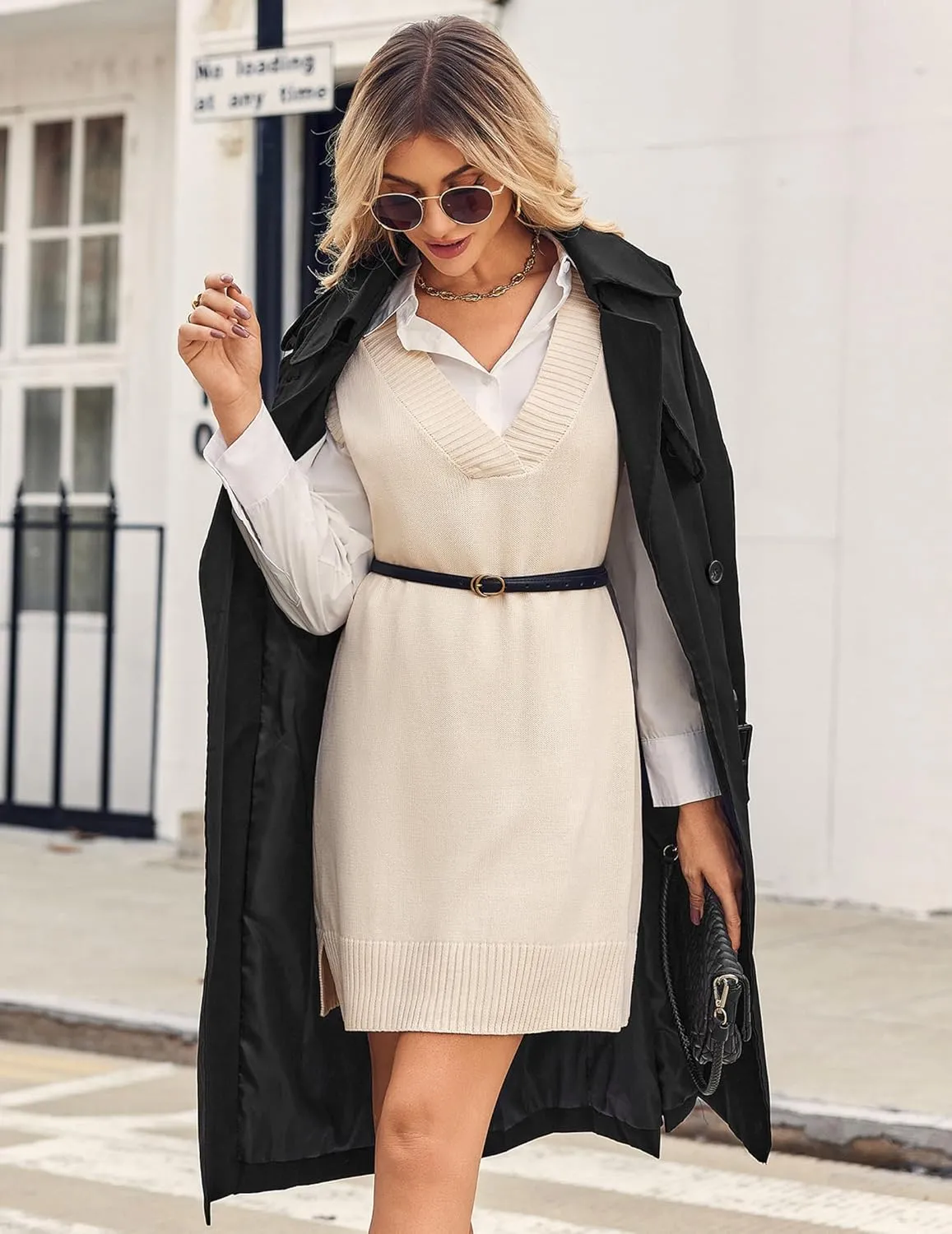 Zeagoo Women's Oversized Fall Sweater Vest Dress Winter Casual V Neck Sleeveless Loose Knit Pullover Sweater 2025