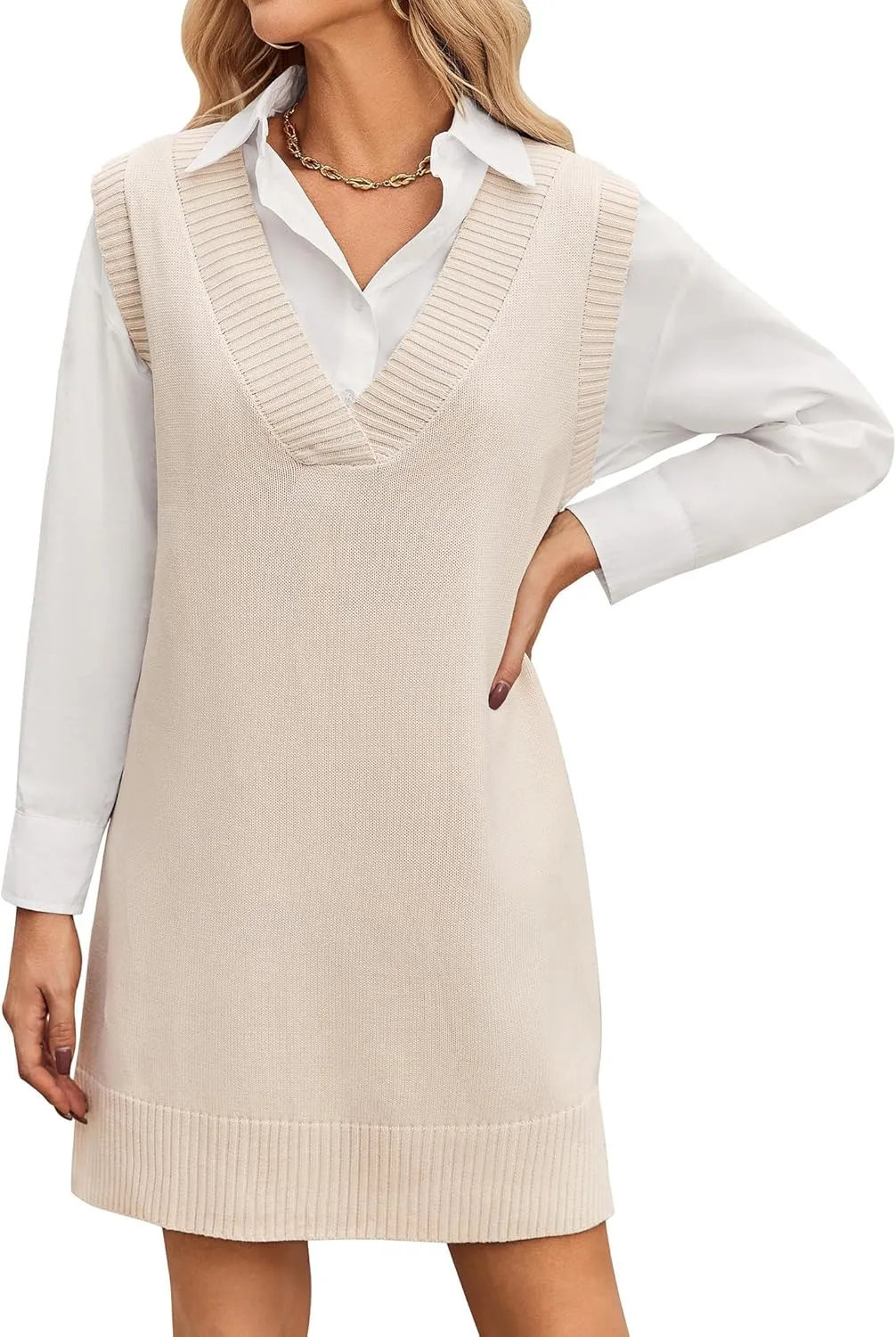 Zeagoo Women's Oversized Fall Sweater Vest Dress Winter Casual V Neck Sleeveless Loose Knit Pullover Sweater 2025