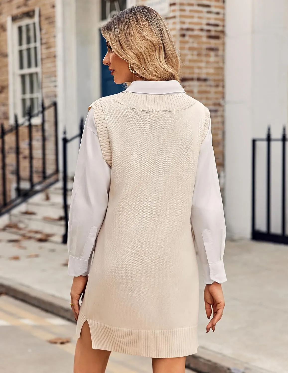 Zeagoo Women's Oversized Fall Sweater Vest Dress Winter Casual V Neck Sleeveless Loose Knit Pullover Sweater 2025